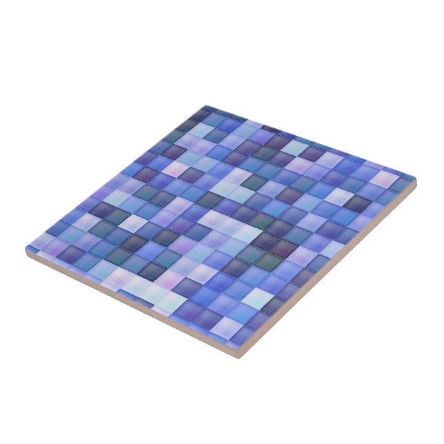 Video Game Pixels Blue Square Pattern Tile (Side)
