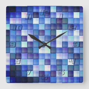 Video Game Pixels Blue Square Pattern Wall Clock