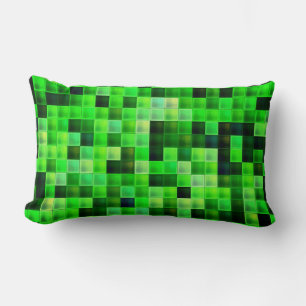 Video Game Pixels Green Square Pattern Lumbar Pillow