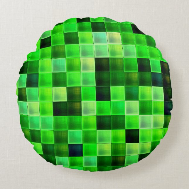 Video Game Pixels Green Square Pattern Round Pillow (Front)