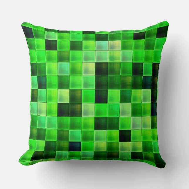 Video Game Pixels Green Square Pattern Throw Pillow (Front)