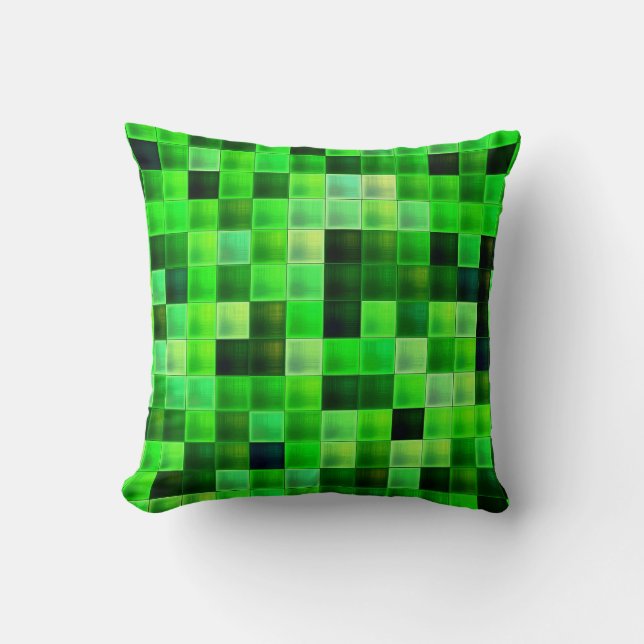 Video Game Pixels Green Square Pattern Throw Pillow (Front)