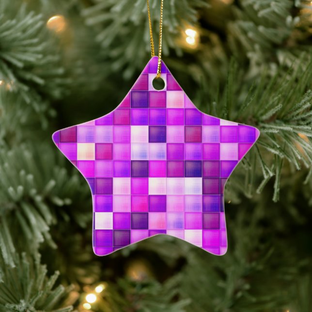Video Game Pixels Pink Square Pattern Ceramic Ornament (Tree)