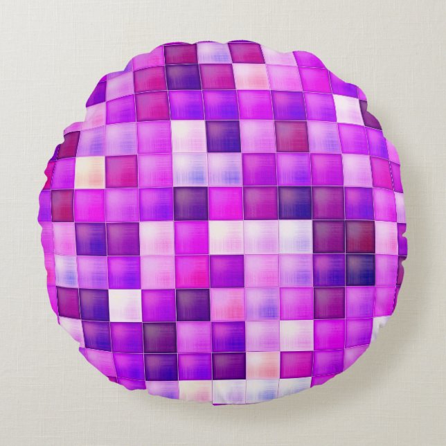 Video Game Pixels Pink Square Pattern Round Pillow (Front)