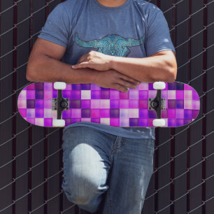 Video Game Pixels Pink Square Pattern Skateboard