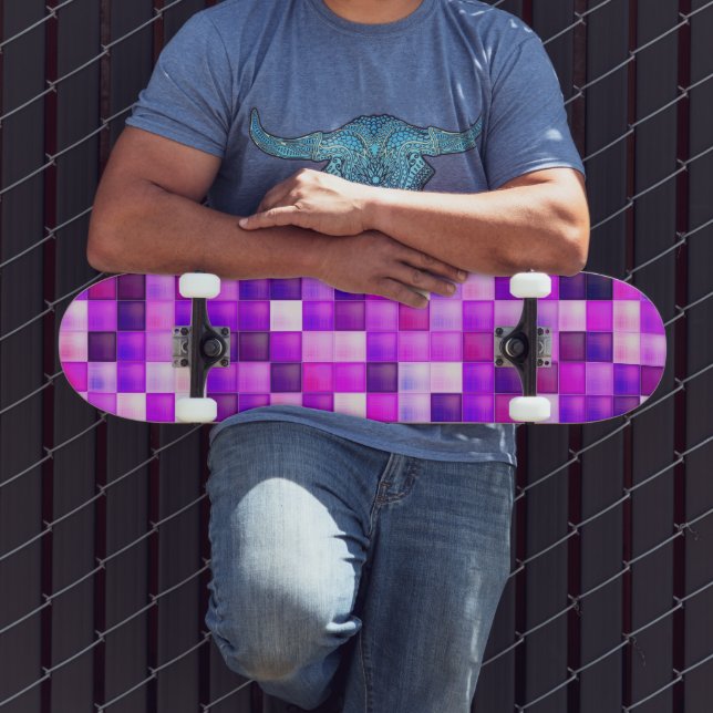 Video Game Pixels Pink Square Pattern Skateboard (Outdoor 3)