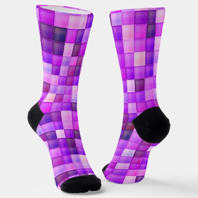 Video Game Pixels Pink Square Pattern Socks (Angled)