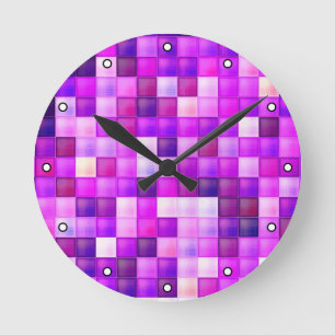 Video Game Pixels Pink Square Pattern with Dots Round Clock