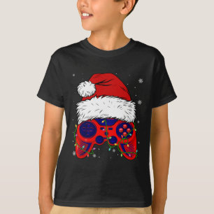 Video Game Santa Hat Fun Christmas Pjs Lights Boys T-Shirt