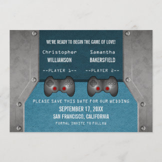 Video Game Save the Date Invite, Blue
