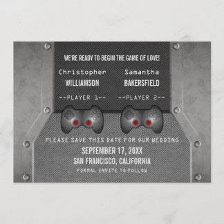 Video Game Save the Date Invite, Grey