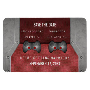 Video Game Save the Date Magnet, Maroon Magnet