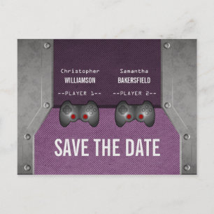 Video Game Save the Date Postcard, Purple Announcement Postcard