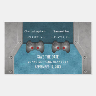 Video Game Save the Date Stickers, Blue Sticker