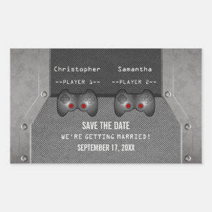 Video Game Save the Date Stickers, Grey Sticker