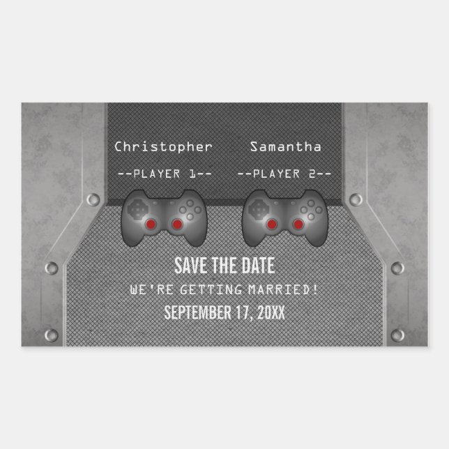 Video Game Save the Date Stickers, Grey Sticker (Front)