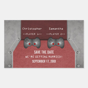 Video Game Save the Date Stickers, Maroon Sticker