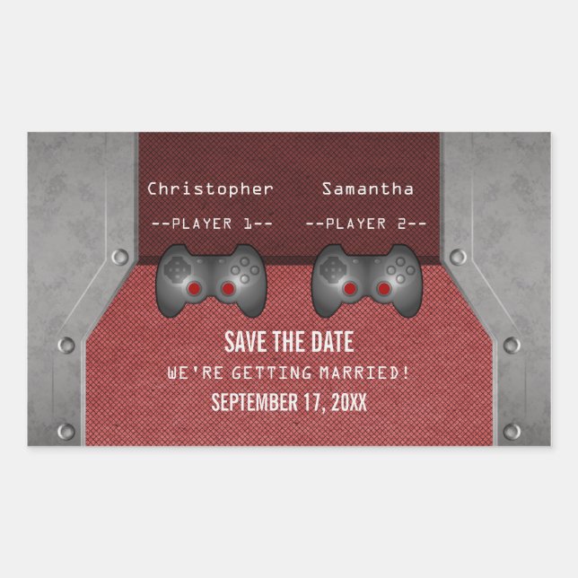 Video Game Save the Date Stickers, Maroon Sticker (Front)