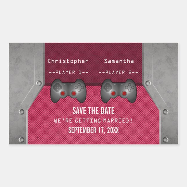 Video Game Save the Date Stickers, Pink Sticker (Front)