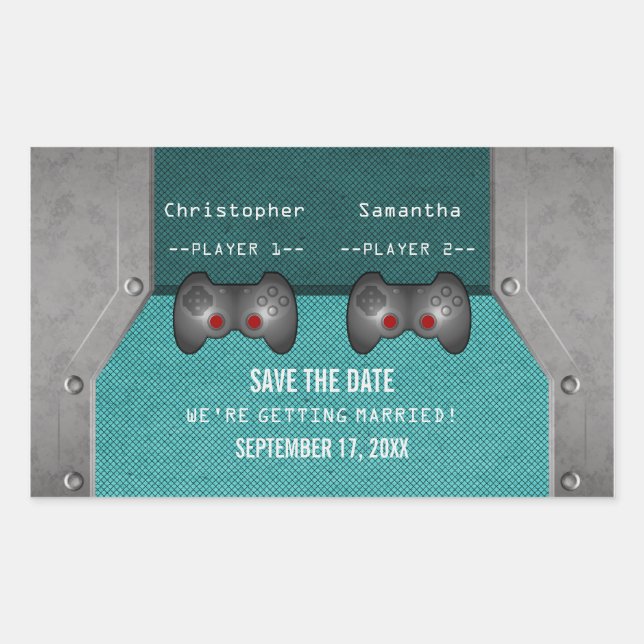 Video Game Save the Date Stickers, Teal Sticker (Front)