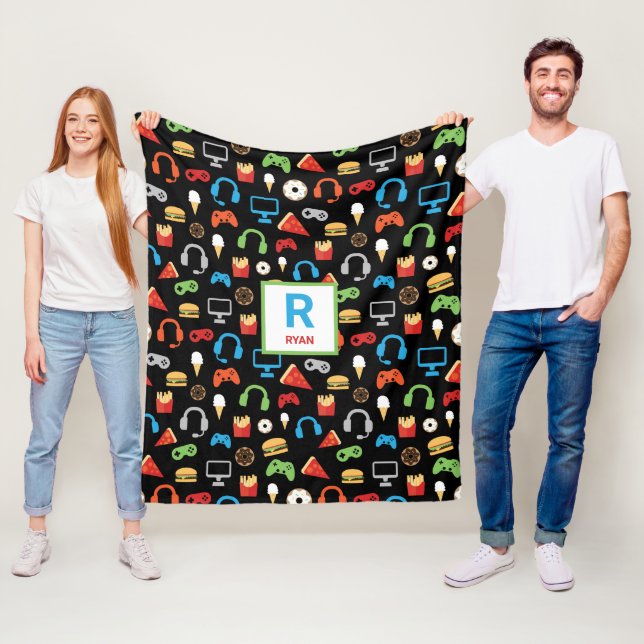 Video Game Snacks Party Kids Gamer Personalized Fleece Blanket (In Situ)