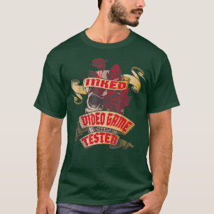 Video Game Tester Inked Skull & Red Roses Tattoo  T-Shirt
