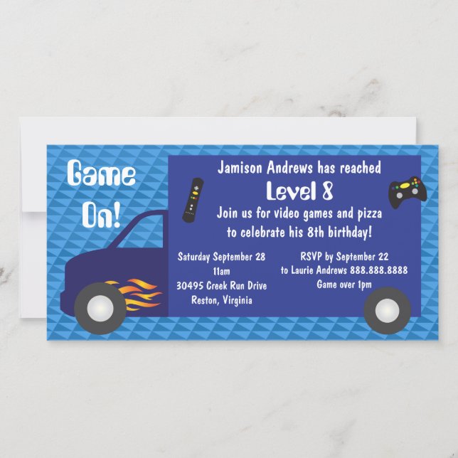 Video Game Truck Birthday Party Invitations (Front)