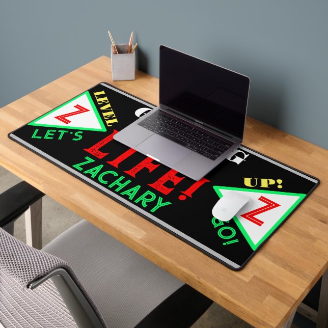 Video Gamer Geometric Black Green Red Monogram  Desk Mat (Office 2)