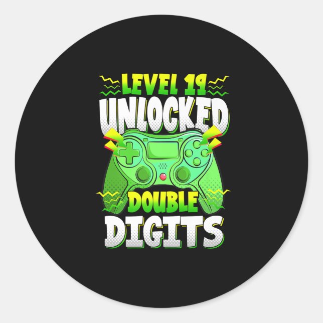 Video Gamer Gift 19th Birthday Boy Double Digits 1 Classic Round Sticker (Front)