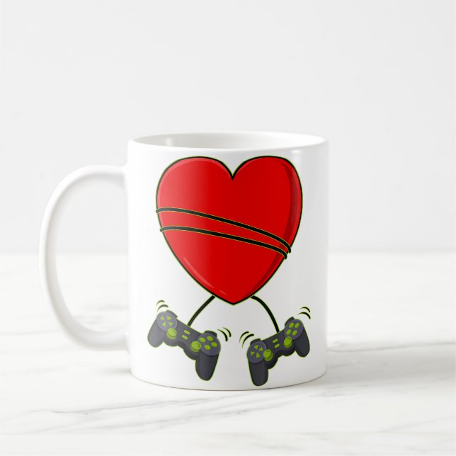 Video Gamer Heart Controllers Valentines Day Boys  Coffee Mug (Left)