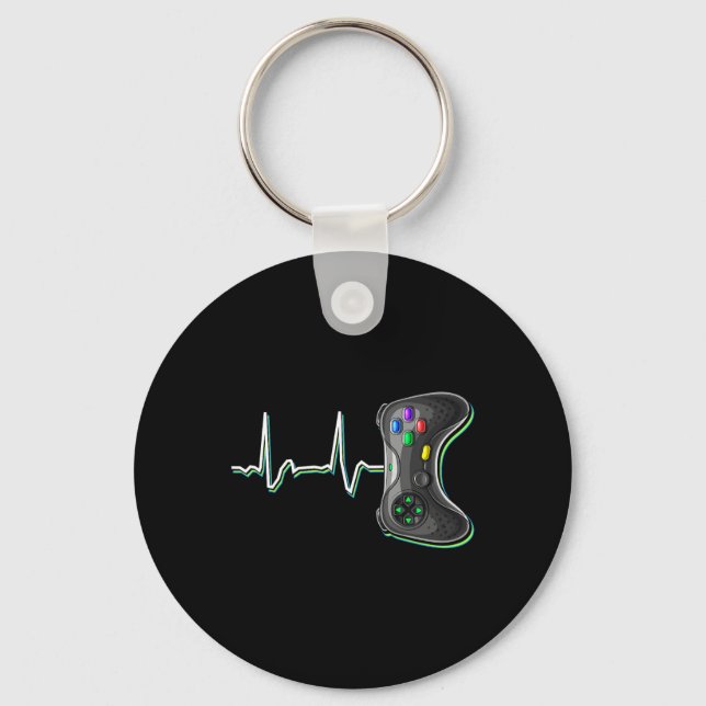 Video Gamer Heartbeat Video Game Controller Gift K Keychain (Front)