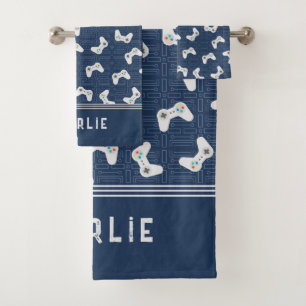 Video Gamer Pattern Custom Name Bath Towel Set