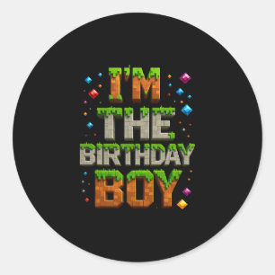 Video Gamer Pixel Number I'm The Birthday Boy Bday Classic Round Sticker