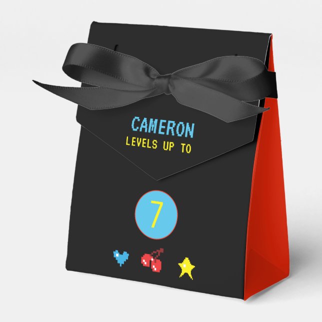 Video Gamer Red Black Arcade 7th Birthday Favor Box (Front Side)