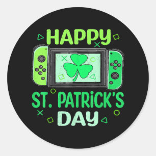 Video Gamer Shamrock Happy St Patricks Day Classic Round Sticker