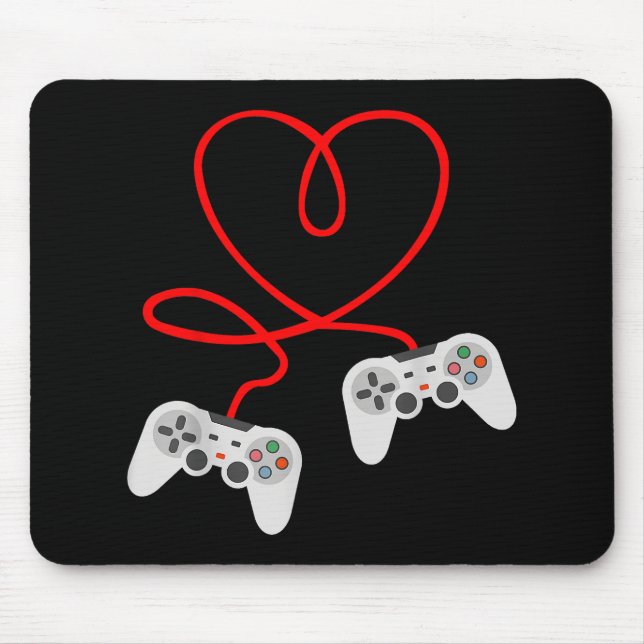 Video Gamer Valentines Day T-Shirt With Controller Mouse Pad (Front)