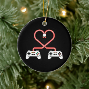 Video Gamer Valentines Day With Controllers Heart Ceramic Ornament