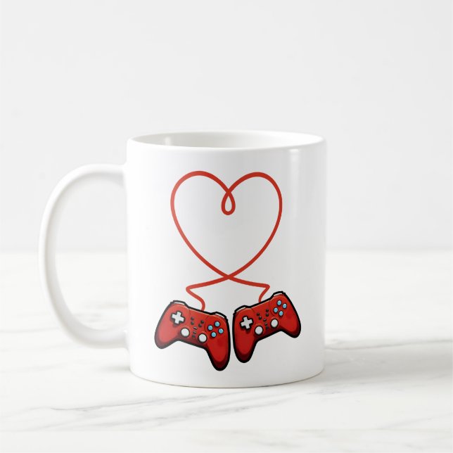 Video Gamer Valentines Day With Controllers Heart Coffee Mug (Left)