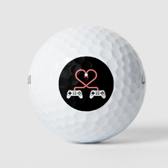Video Gamer Valentines Day With Controllers Heart  Golf Balls (Front)