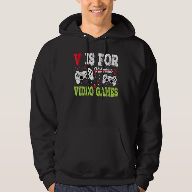 Video Gamer Valentines Day With Controllers Heart Hoodie (Front)
