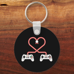 Video Gamer Valentines Day With Controllers Heart Keychain