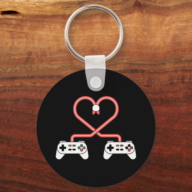 Video Gamer Valentines Day With Controllers Heart  Keychain (Front)