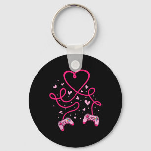 Video Gamer Valentines Day With Controllers Heart Keychain