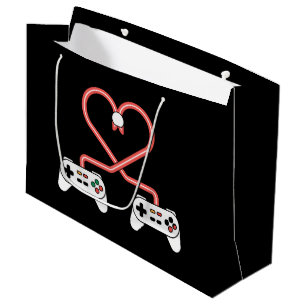 Video Gamer Valentines Day With Controllers Heart  Large Gift Bag