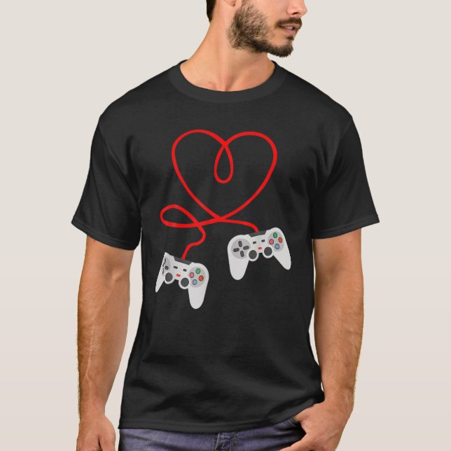 Video Gamer Valentines Day With Controllers Heart T-Shirt (Front)