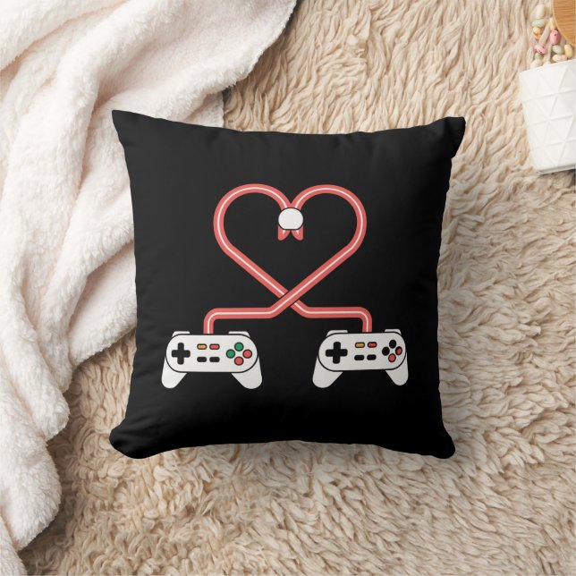 Video Gamer Valentines Day With Controllers Heart  Throw Pillow (Blanket)