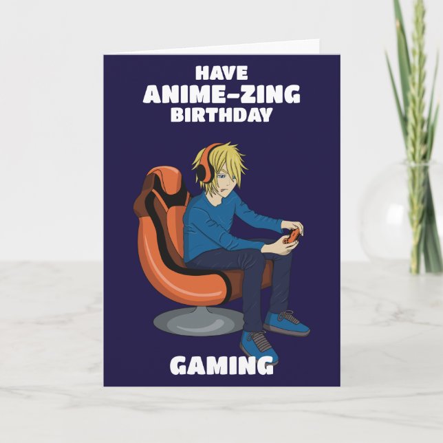 Video Games Anime Gamer Boy Birthday Card (Front)