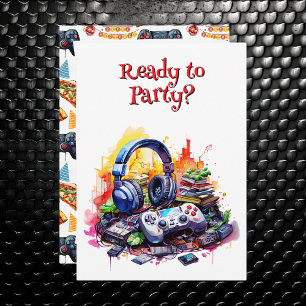 Video Games, Books and Pizza Boy's Birthday Party Invitation