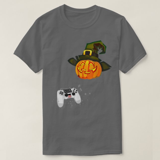 Video Games Controller Scared By Fun Pumpkin Hallo T-Shirt (Design Front)