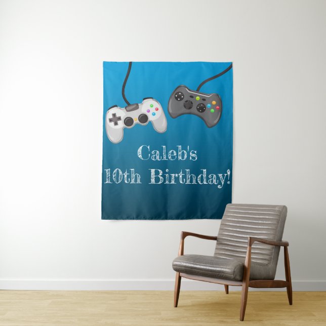 Video Games Gamer Birthday Party Backdrop Tapestry (In Situ)
